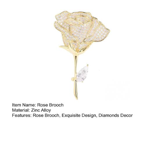 Rose Brooch with Diamonds Dazzling Alloy Lapel Pin Fade Resistant Exquisite Flower Pin for Daily Wear And Holiday
