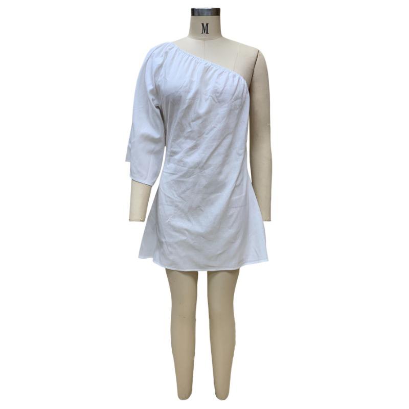 Summer Women's Dress Fashion Loose Thin Slant Shoulder Cotton Linen Dresses