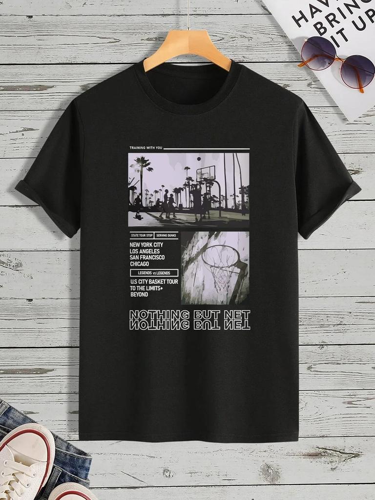 Summer Man T-Shirts Figure & Slogan Graphic Print T-Shirt for Men's Casual Crew Neck Short-Sleeve Tops Regular and Oversize Tees