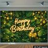 2D Vlak 1 Stuk 2D Vlak Banner Fijne Verjaardag Thema Decor Achtergrond Groen Tropisch Patroon Gouden Lichten Groene Cadeaubox Gouden Vlinder Voor