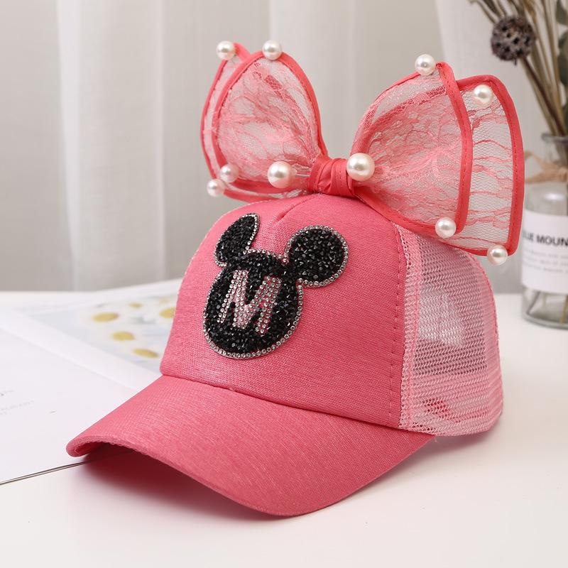 Children Big Bow cartoon Baseball Cap Cute Girls Pearl Snapback caps Sun Caps Mesh Rabbit Ear UV Protection Summer Hats boy