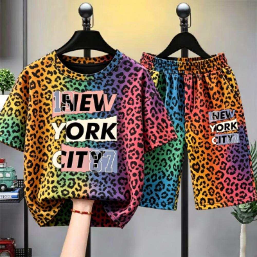 Personalized Stripes Letter Printed Kids T-shirt and Shorts 2 Piece Set Summer Casual Outfit for Boys and Girls Kids T-shirt Set