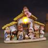 Miniature Nativity Playsets for Christmas Resin Figures Nativity Scene with LED Light Indoor Christian Faith Display