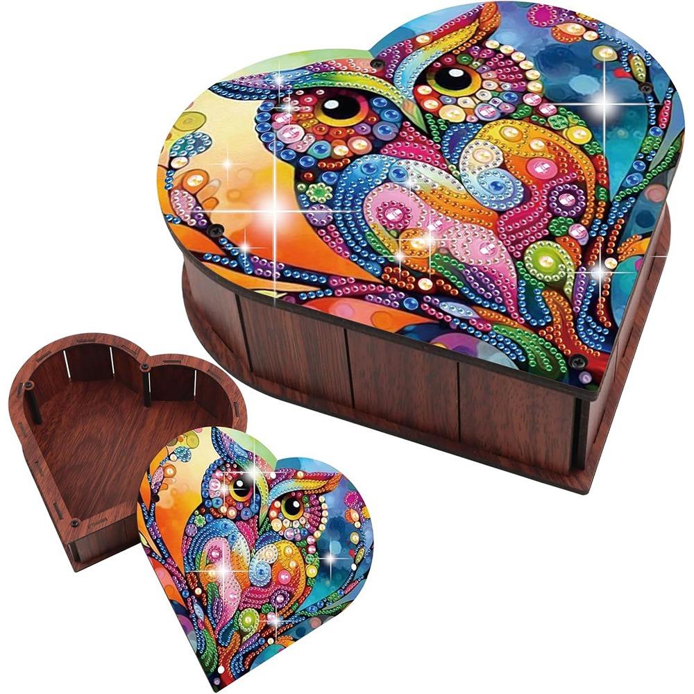 DIY Diamond Art Jewelry Box Kits Heart-Shaped Diamond Painting Wooden Storage Box Large Capacity Organizer Case Storage Cubes