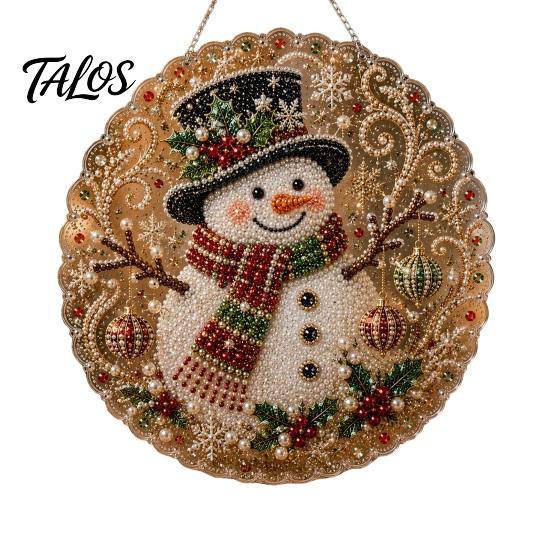 Outdoor Christmas Tree Decor Faux Pearl Art Kit, DIY Rhinestone Gem Painting Craft, Santa Festive Home Items Stocking Elk Pattern Hanging Suncatcher