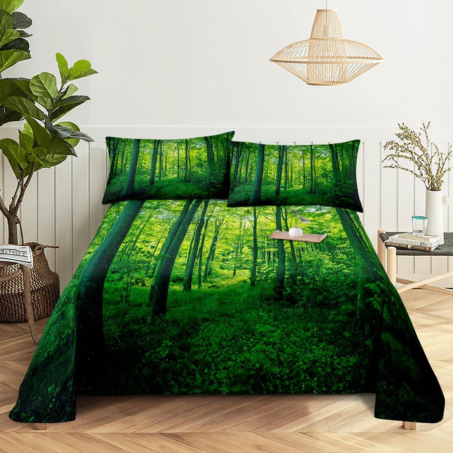 Scene Bed Sheet and Pillowcase Set Bedding Linens Cover Queen King Double Size 220x240 Trees for Bedroom Soft Twin Full Single