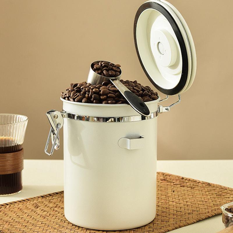 Stainless Steel Coffee Sealed Can Coffee Bean Storage Can with Date Tracker with Spoon One Way Exhaust Preservate Cafe Use