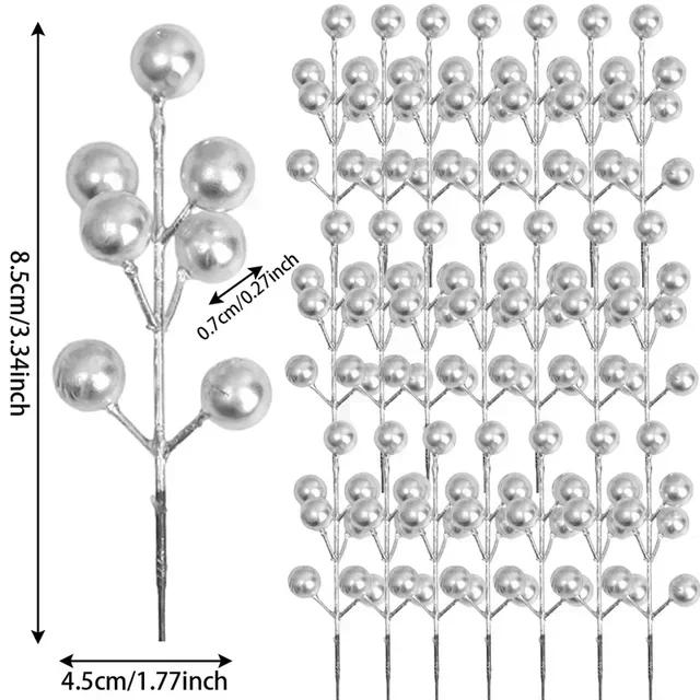 100/10PCS Red Artificial Berries Branch Christmas 7 Heads Holly Berry Stems DIY Craft Wreath New Year Party Xmas Tree Decoration