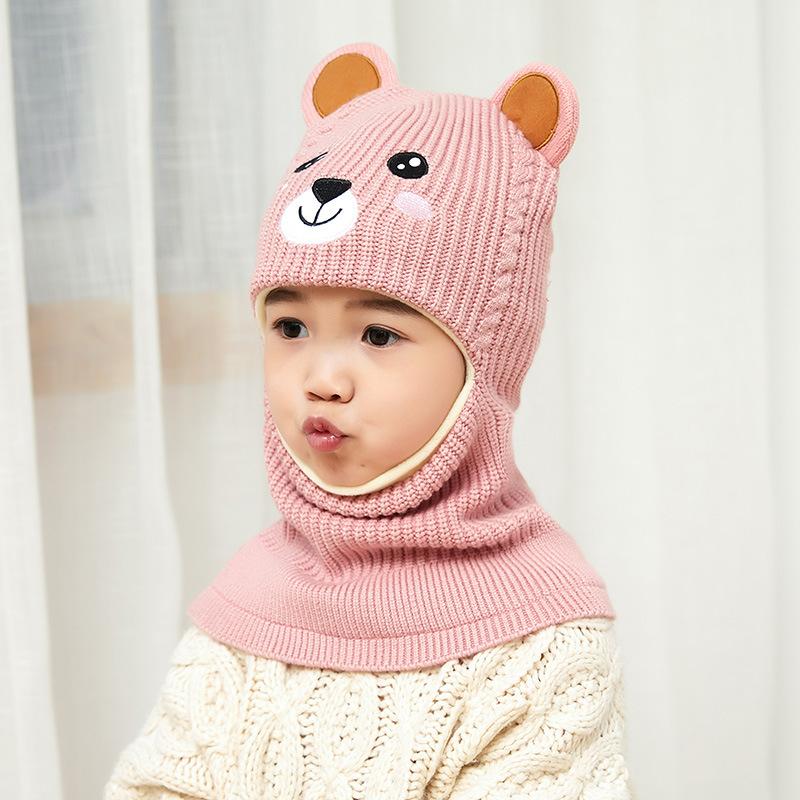 Children's Hats Autumn and Winter Girls Fleece Ear Protection Scarf Baby Winter Windproof Face Protection Integrated Wool Hat