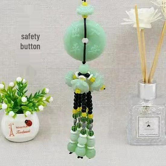 Green Jade Car Pendant: Pi Xiu and Lotus Ornament for Interior Peace
