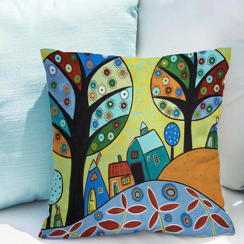 Retro Rural Color Cities Pillows Cushions 40x40 Car Double-sided Printing Room Decor Sofa Pillow Cover Cushion Short Plush Couch