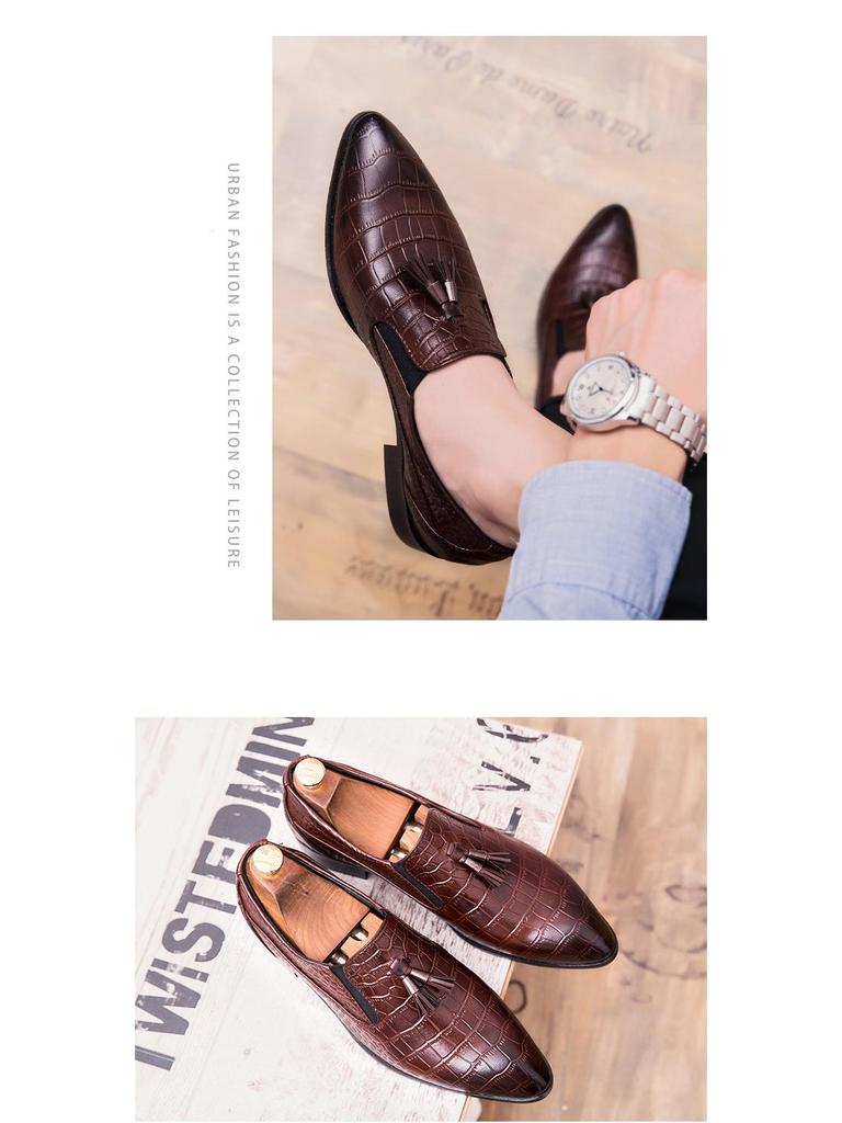 Men's British Style Tassel Loafers - Pointed Toe Leather Slip-on Formal & Casual Office Shoes