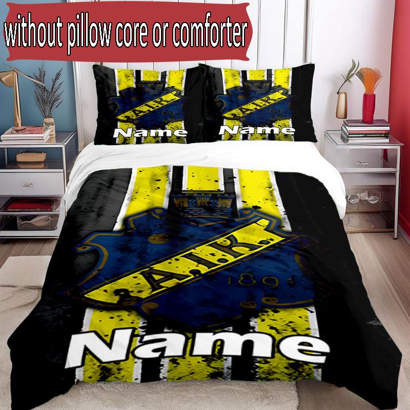 3pcs Duvet Cover Set (1*Duvet Cover + 2*Pillowcase, Without Core), Custom Name AIK Fotboll Pattern Bedding Set, Home Bedroom Decor Gift