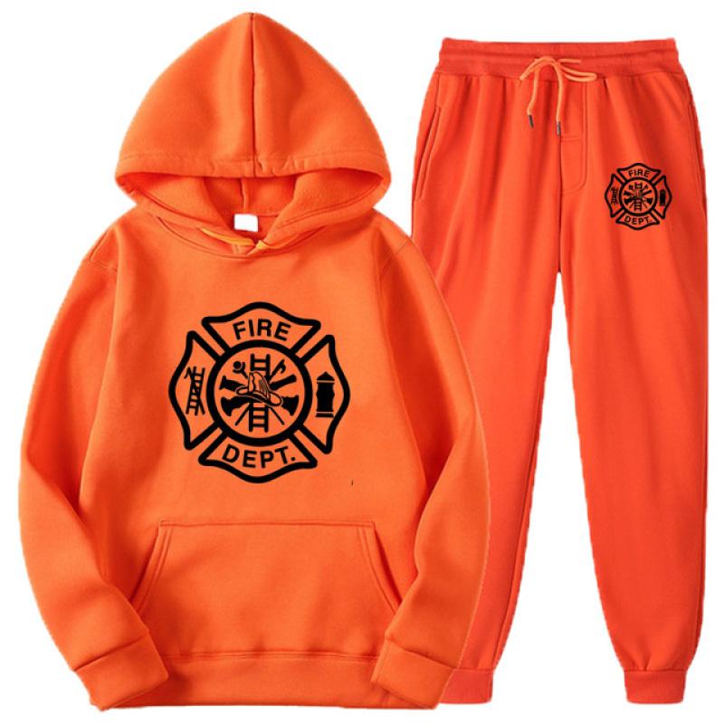 Fire Rescue Firefighter Solid Color Tracksuit Men Set New Casual Men's Hoodies + Pants Two-Piece Tracksuit Sportswear Set Unisex