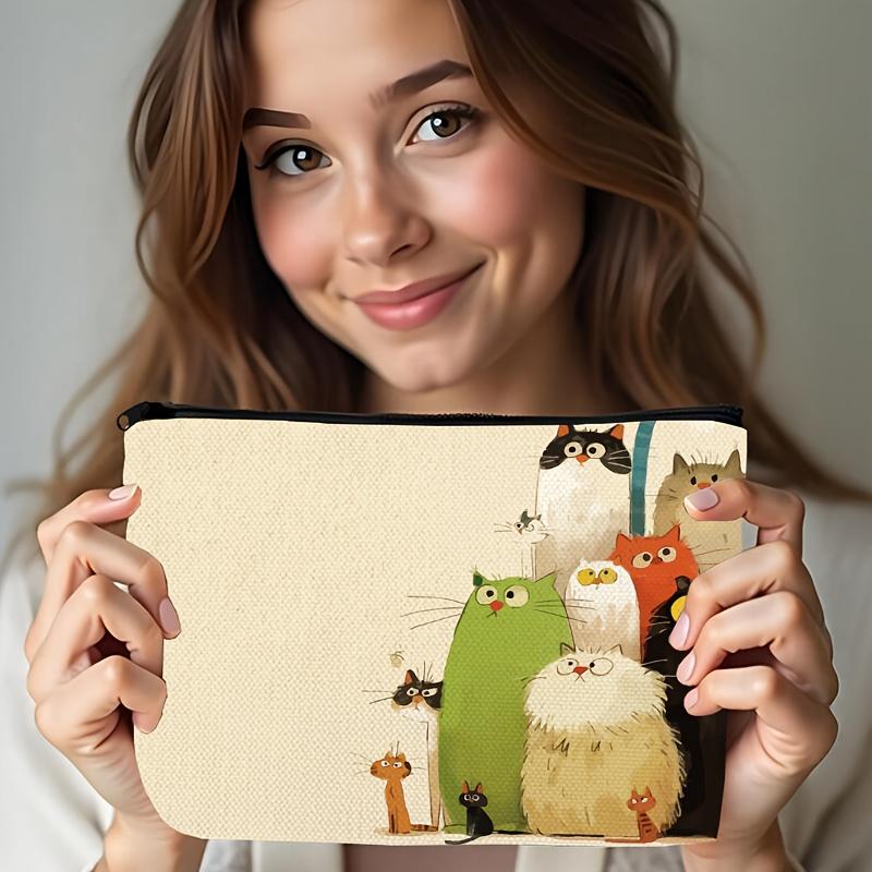 

Cute Cartoon Cat Makeup Bag, Perfect Gift for Women Sister Girl Niece, Cosmetic Travel Pouch for Christmas Halloween бежевый