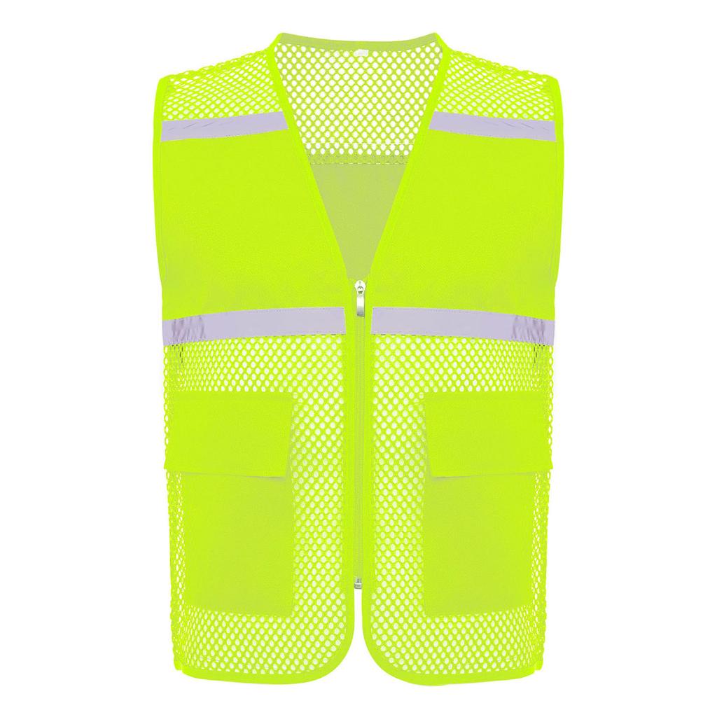 Gilet di Sicurezza ad Alta Visibilità da Uomo, Abbigliamento da Lavoro Riflettente, Tessuto a Rete Traspirante con Zip e Tasche, per Cantiere, Lavoro Notturno