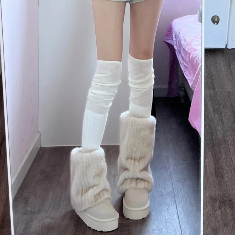 Flauschige Kunstpelz Beinwärmer Pelz Fersen Lange Stiefel Manschetten Abdeckung Hat Elastisch Ein Paar Karneval Stiefelabdeckung Y2K JK Uniform