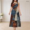 Women Plus Size Round Neck Triple Keyhole Sleeveless Tie Dye Printed Maxi Dress