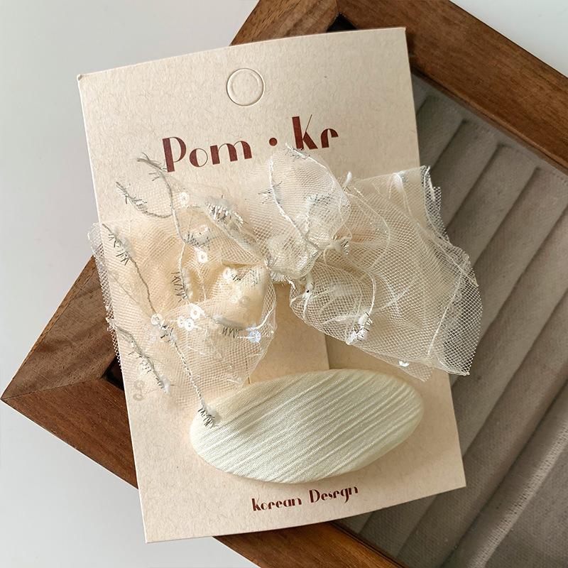 French Beige Lace Bow Hairpins Women Girls Hair Clips Pins Barrettes Accessories Hairclip Hairgrips Headdress Headwear Ornaments