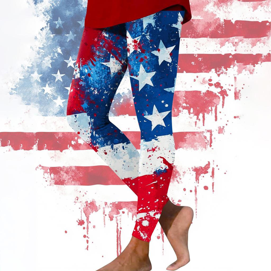 Damen Casual Fashion Outdoor Unabhängigkeitstag Bedruckte Slim Elastische Yogahose Cropped Hose