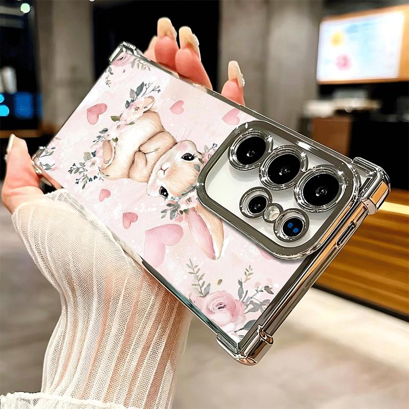 Cute Cartoon Bunny Rabbit Plating Phone Case For Samsung Galaxy S24 S25 FE S26 Edge S23 Ultra S22 S21 Plus S20 Anti-Fall Airabag