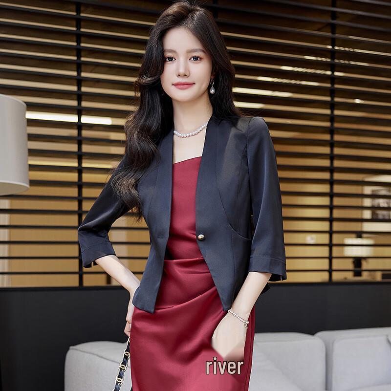 Teluoman Women's Petite Acetate Satin Blazer & Dress Set