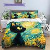 Starry Sky Black Cat  Pattern Bedding Quilt Set Quilt Cover Pillowcase Home Decoration  Gift (1 * Duvet Cover + 2 * Pillowcase, Without Core)