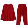 Half Fleece Pajamas Women'S Autumn And Winter Red Natal Year Coral Fleece Fleece Thickened Warm Loungewear Set
