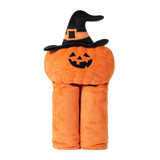 Halloween Brukbar Hettegenserteppe for Voksne Myk Flanell Hettekappe med Lomme Gresskar Svart Katt Cosplay Kostyme for Halloween-fester