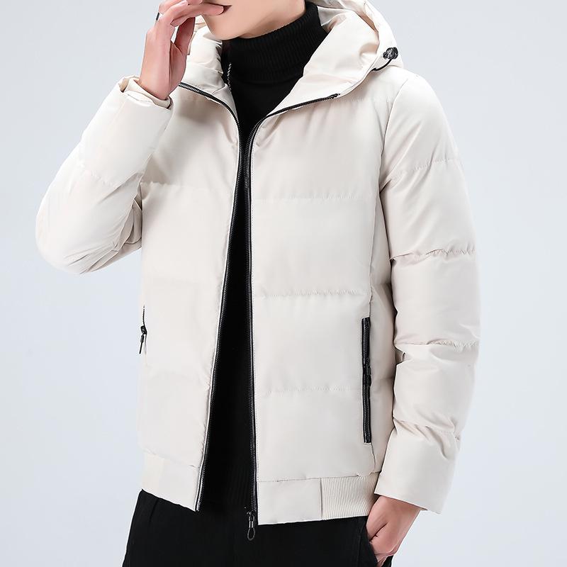 

2025 Winter Men s Korean Style Trendy Thick Hooded Down Cotton Jacket - Plus Size Available M брудно-білий