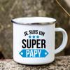 Super Papy Print Mugs Creative Coffee Cups Drink Water Tea Camping Cup Enamel Mug Outdoor Home Handle Drinkware Gift for Grandpa