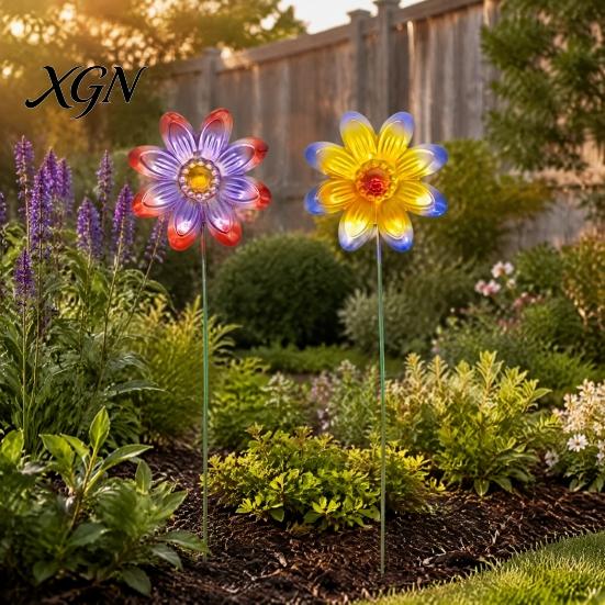 Artistic Garden Path Accents Metal Artificial Flower Stake, Decorative Yard Art Sculpture, Colorful Floral Design Lawn Ornaments Decor for Outdoor