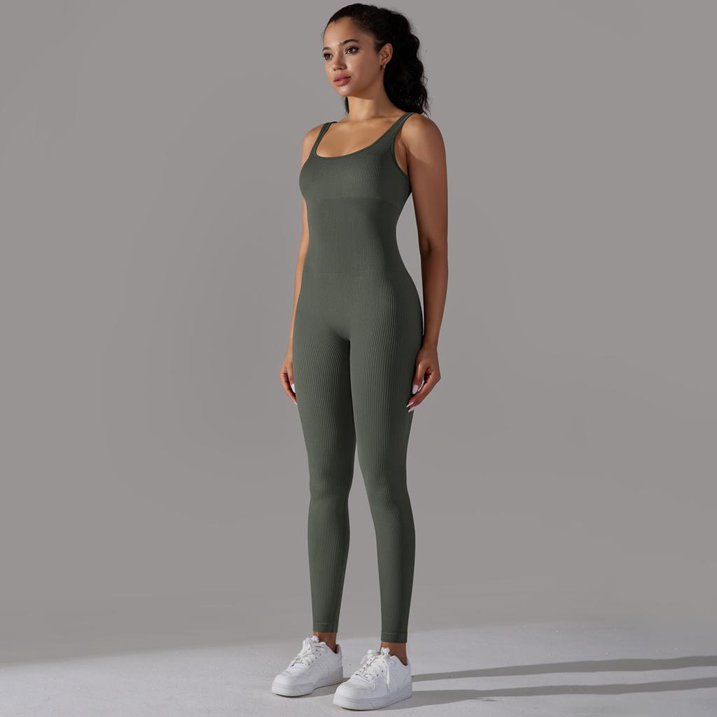 Women's Yoga Jumpsuit Ribbed One Piece Tank Tops Rompers Sleeveless Exercise Jumpsuits Bodysuit