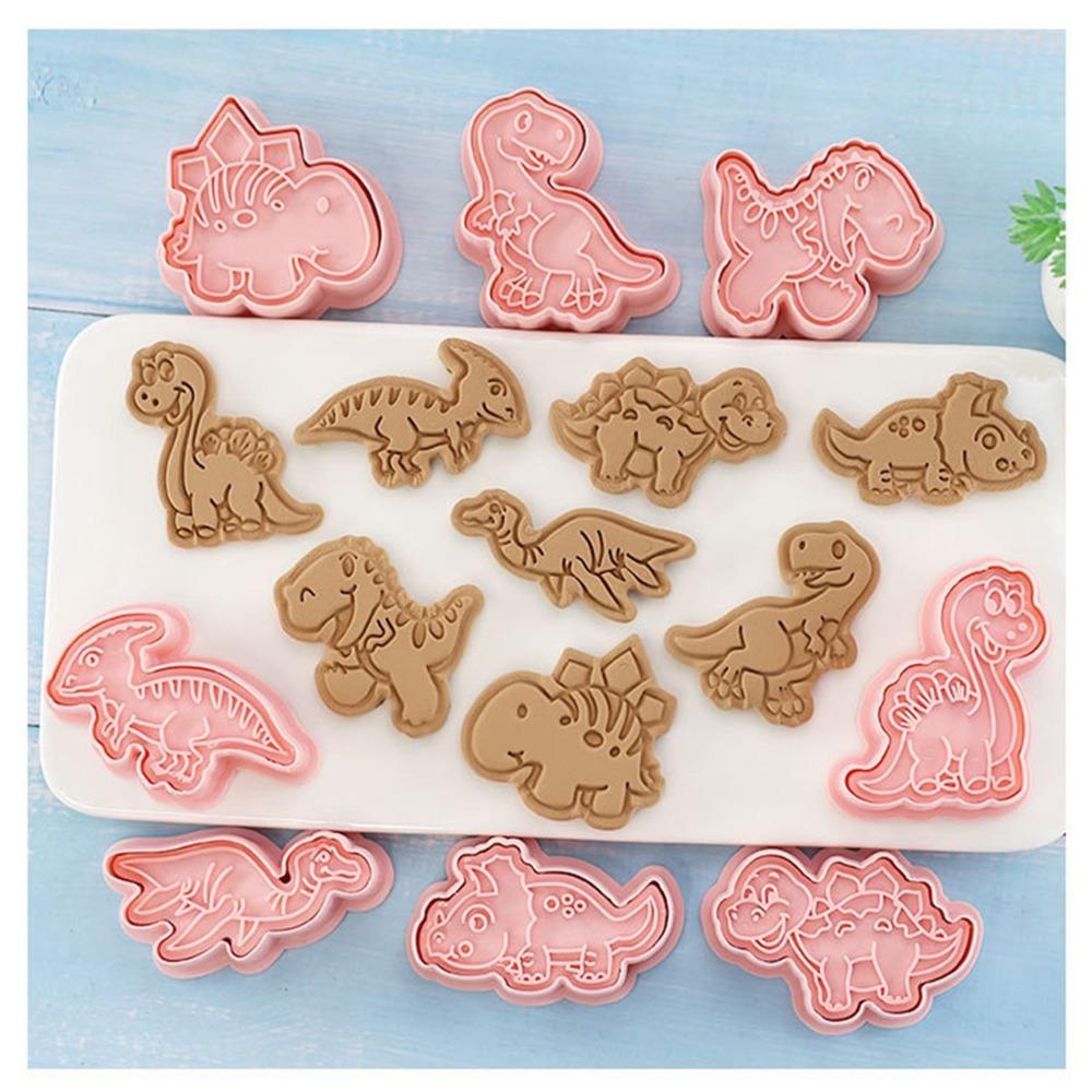 8PCS PP Dinosaur Cookie Cutter Food Grade Embossing Mold Cookie Cutter Set Home Baking