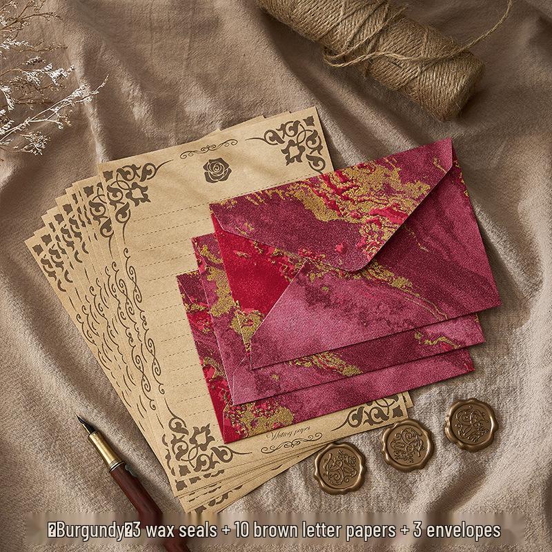 Retro Embossed Chinese Style Letter and Envelope Set with Wax Seal