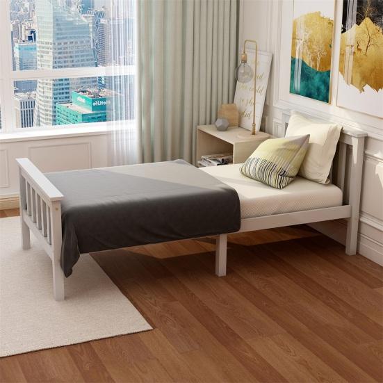 Double Bed Natural Color Flat with Headboard Ergonomic Design Strong Wooden Load Bearing Wood Slat Support Home Furniture Platform