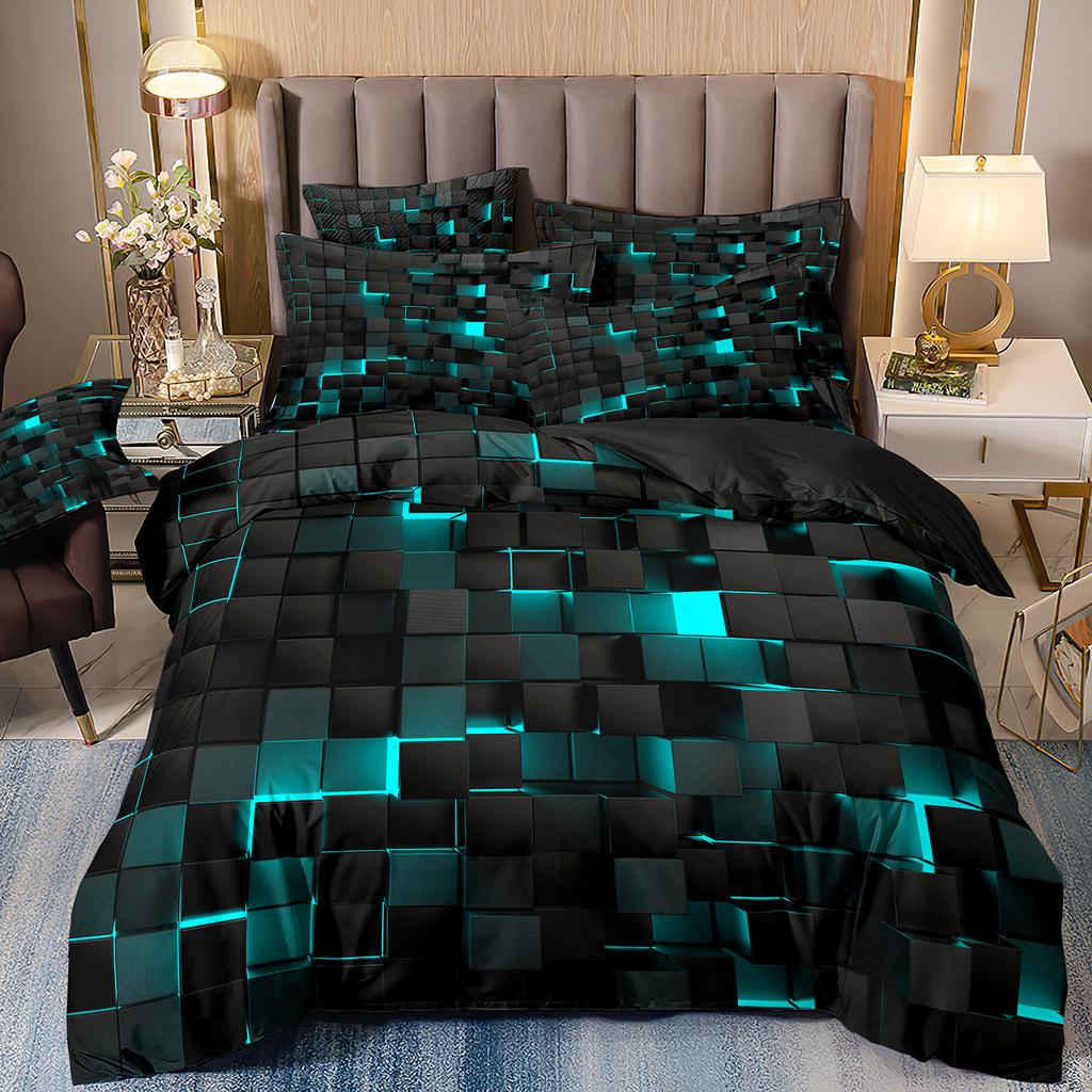 Red Glowing Bedding Set,Abstract King Duvet Cover Honeycomb Quilt Cover For Teens Adults Geometry Hexagon Bed Set