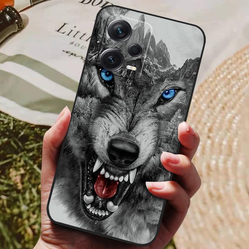 Dla Redmi Note 12 Pro 5G NFC Etui Czarna Pokrywka Lew Wilk Silikonowe Miękkie Tylne Etui Dla Telefonu Xiaomi Redmi Note12 Pro 5G Capa