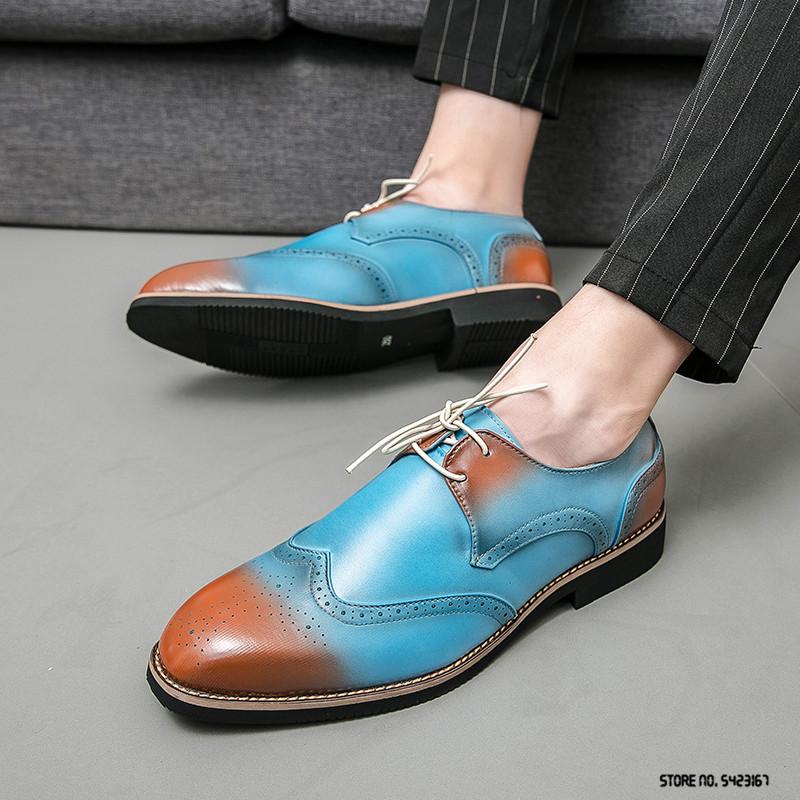 

Модные Очаровательные Джентльменские Синие С Коричневыми Брогами Для Мужчин Новые Повседневные Мокасины Оксфорды С Принтом Свадебные Туфли Для Вечеринок Вождения Лоферы 6.5