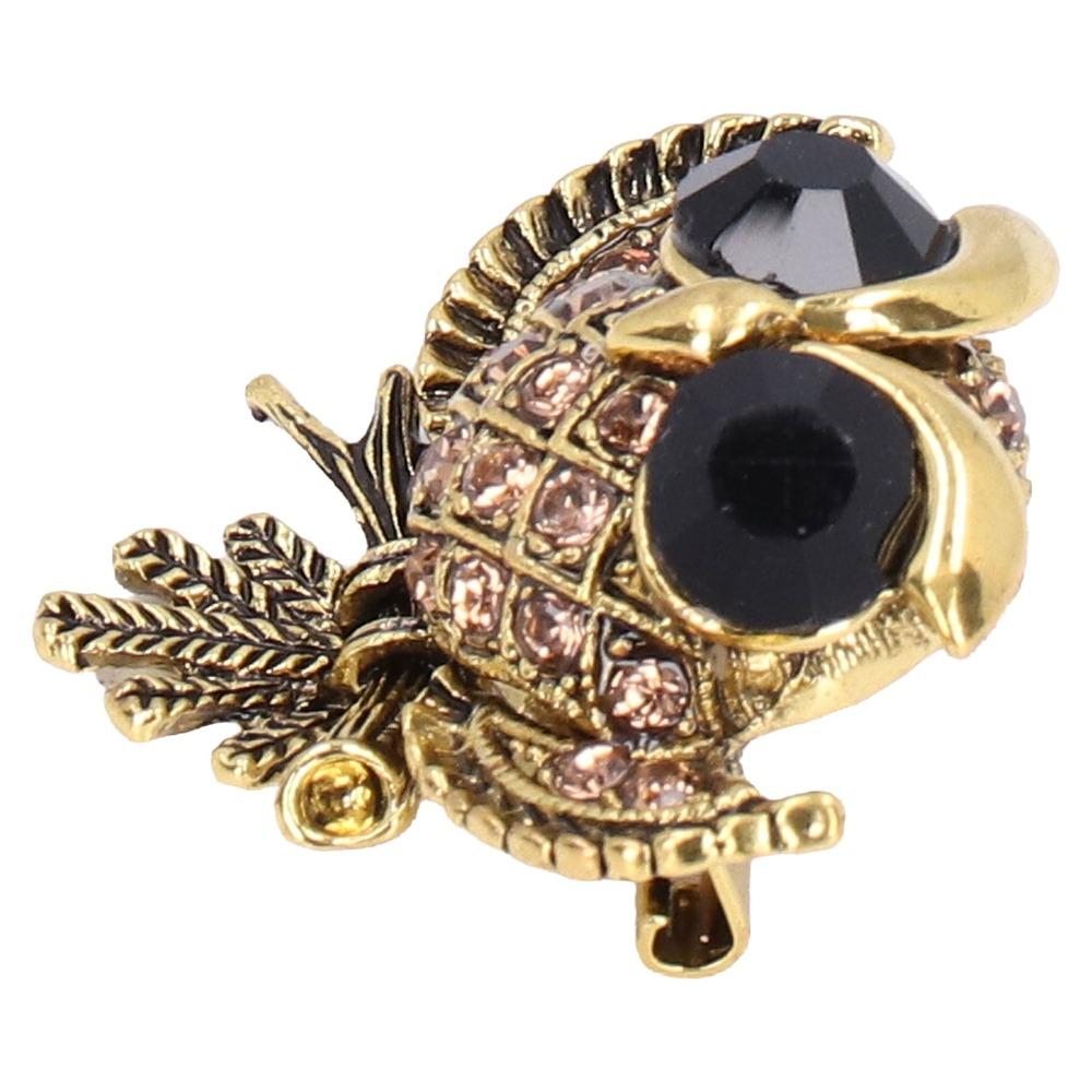 2pcs Gold-Tone Alloy Owl Brooch Pin Rhinestone Crystal Crystal Owl Lapel Pin For Women