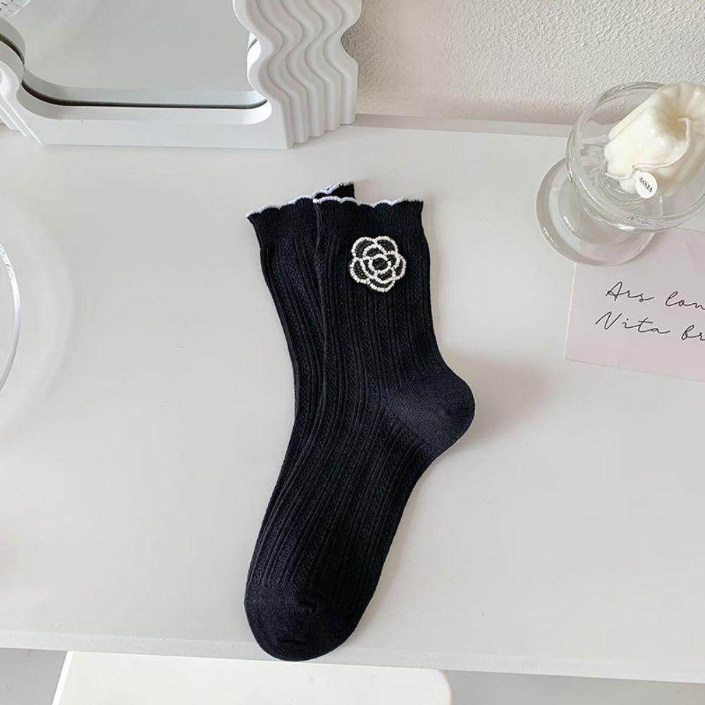 

Sweet Ruffle Frilly Trendy Cotton Hosiery Korean Style Socks Women Camellia Socks Middle Tube C