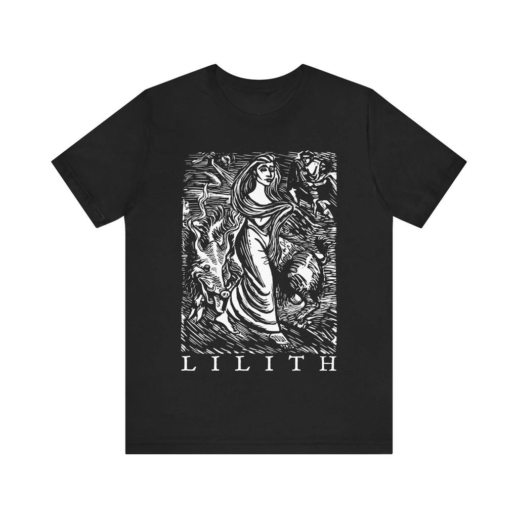Lilith Vintage Woodcut Tee Goddess Tee Demon Queen Black Moon Tee Gothic Chic Creepy Unisex Sweatshirt Short-sleeved Tee