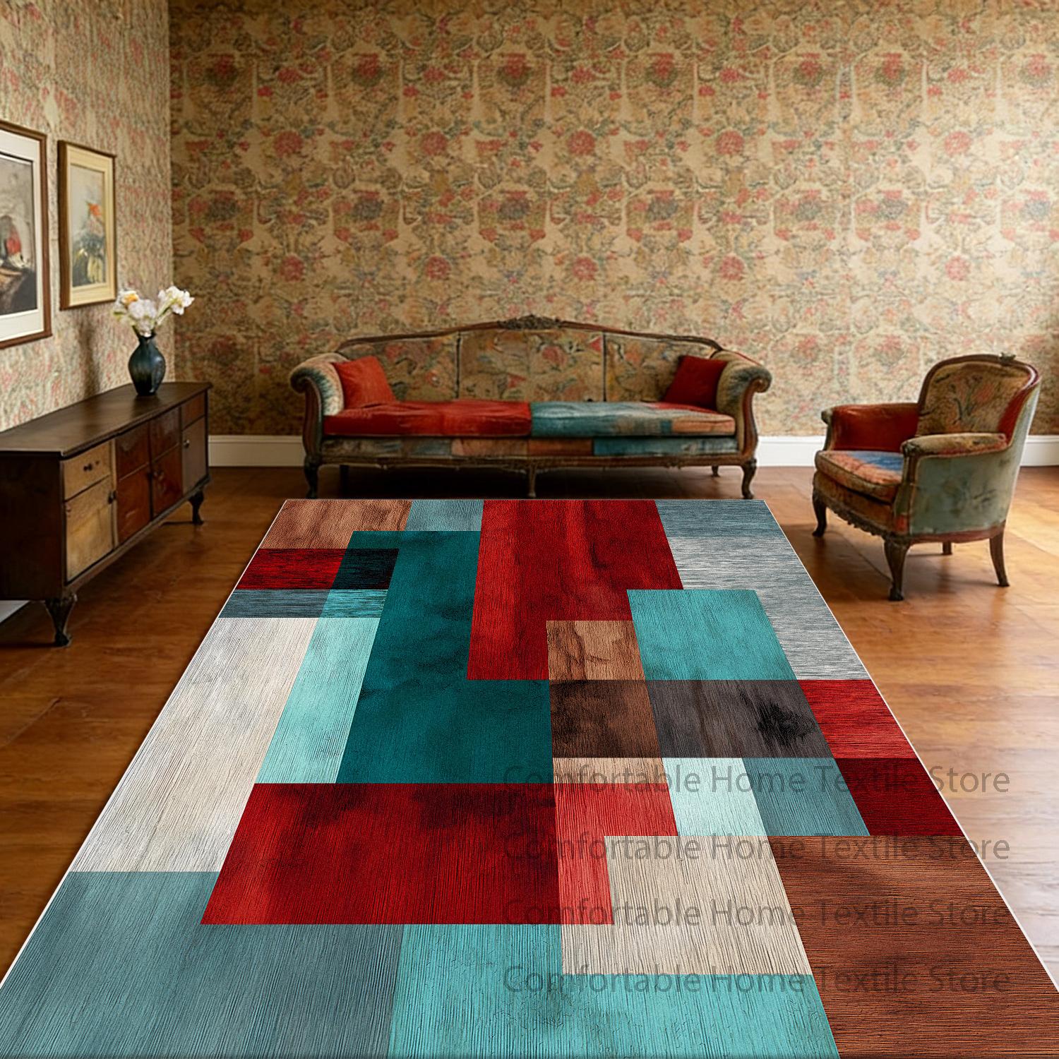 

Retro Geometric Style Washable Living Room Carpet Home Decoration Luxury Non-slip Fluffy Rug Large Area Short Velvet Floor Mats 60x90cm