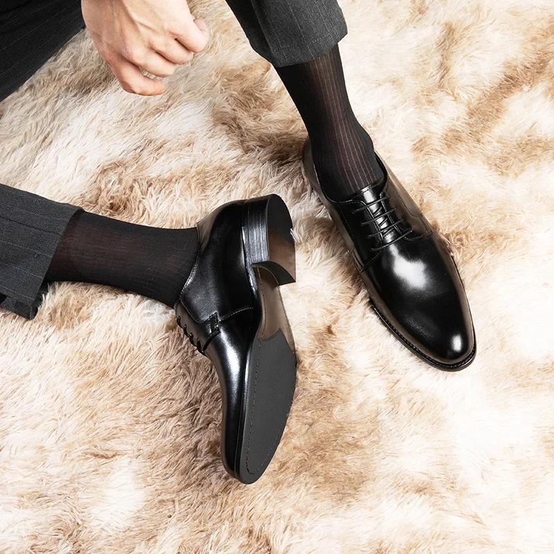 Fashion 2024 Men's Genuine Leather Shoes Business Dress Elegant Gentleman Oxford Shoes Simple British Style Wedding Shoes Banquet Shoes