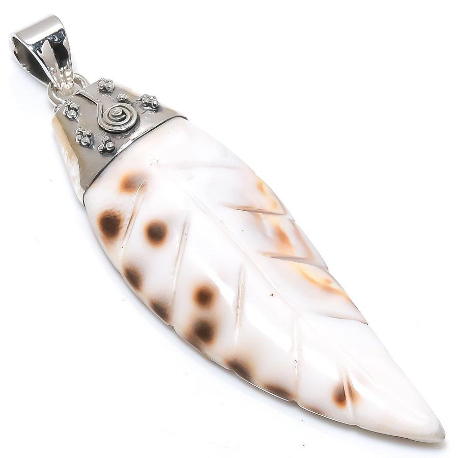 Natural Seashell Gemstone Handmade 925 Solid Sterling Silver Pendant 3" g6Y46