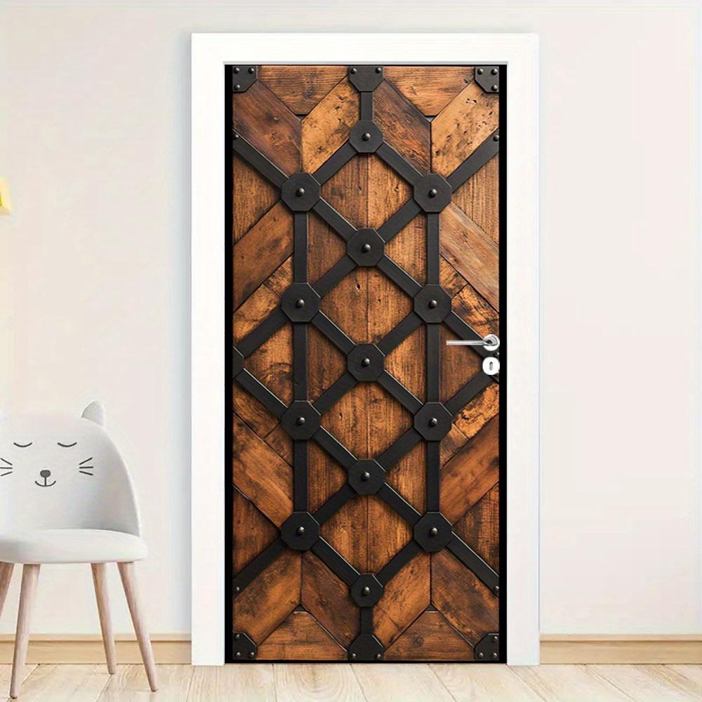 1Pcs Modern PVC Wood Door Sticker, Peel and Stick Mural, Self-Adhesive Removable Door Decal, Elegant Poster for Bedroom Living Room Door