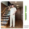 Men's 2-in-1 Summer Tracksuit Ice Silk Short Sleeve Tee Straight Pants Casual Streetwear Outfit