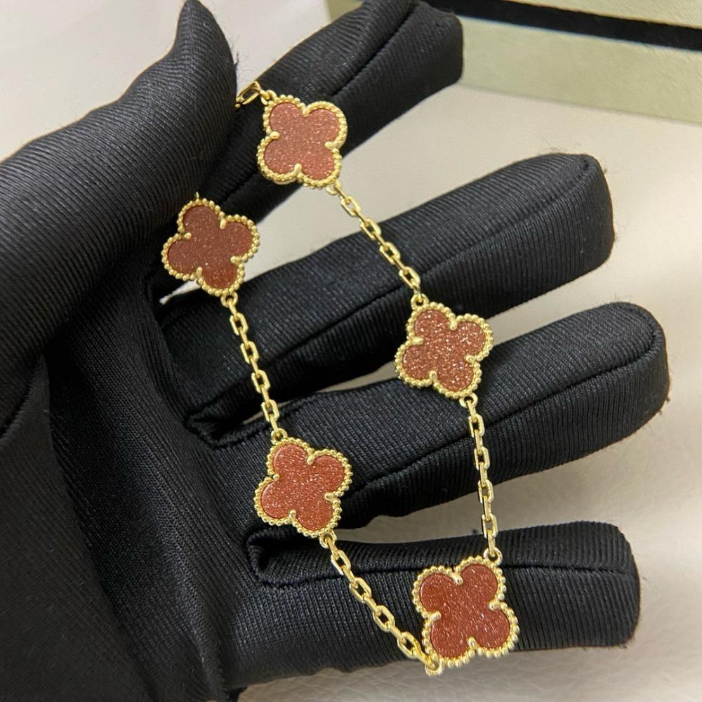 Hochwertiges Kleeblattarmband für Damen Fünf-Blüten-Armband mit natürlichem weißen Perlmutt und rotem Karneol