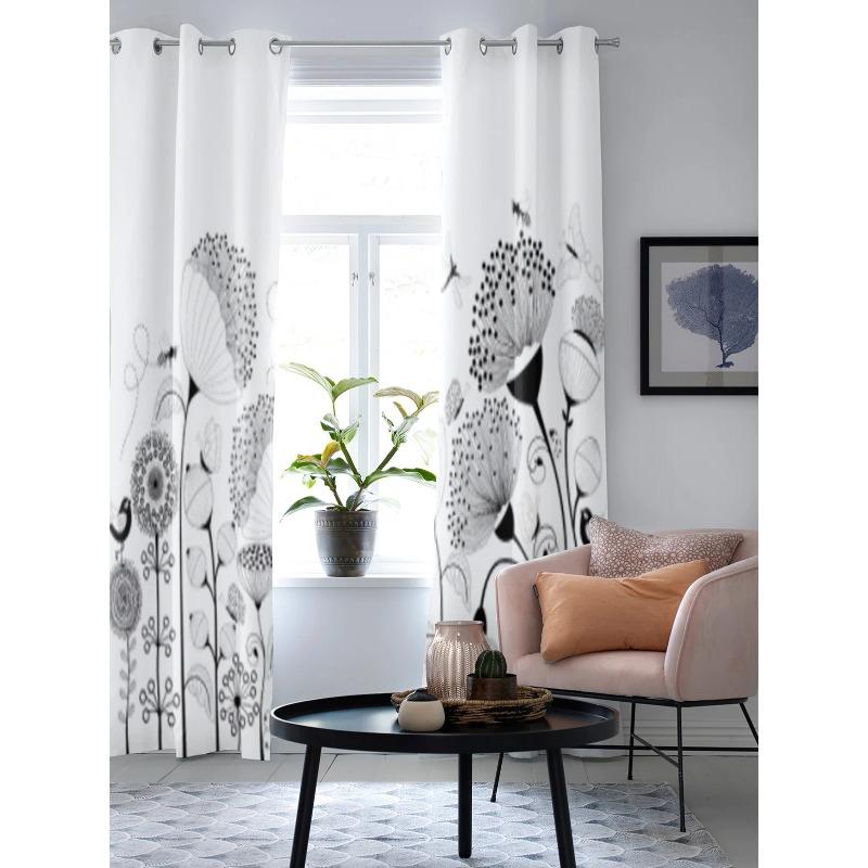 Modern Window Curtains Black and White Flowers Luxury Fashion Curtains for Living Room Bedroom Kitchen Drapes