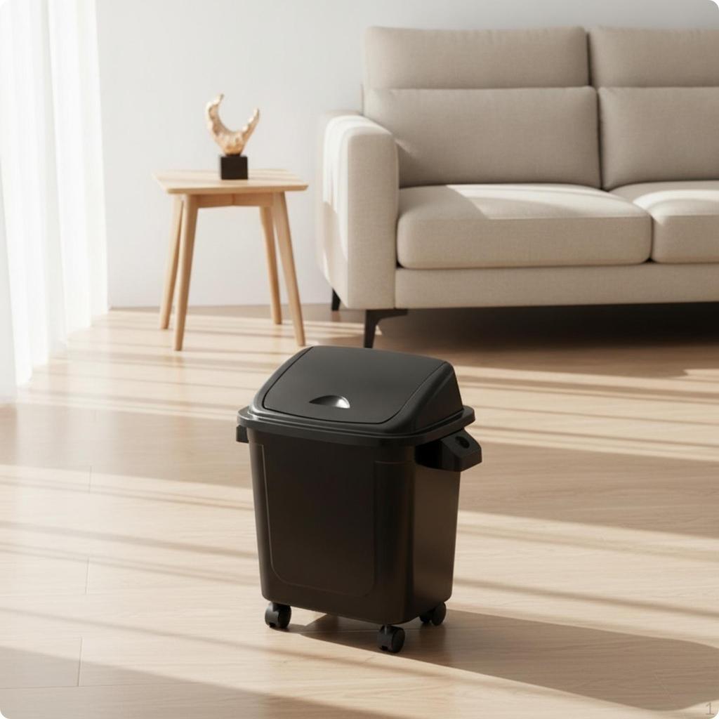 Wheeled Trash Can with Attached Lid Lidded Bin Mobile Garbage for